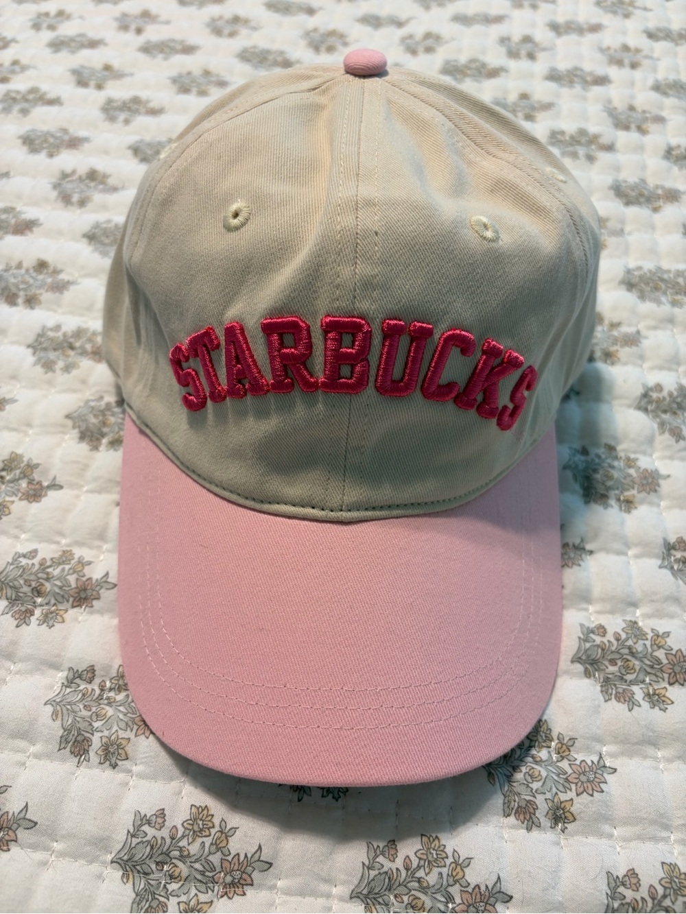 Starbucks Adult Cream and Pink Hat with Embroidered Logo